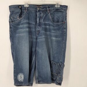 G-Unit Denim Short Men 38 Blue Baggy Y2K Hip Hop Skater Embroidery Jorts 14"